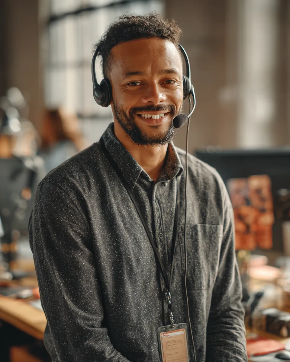 Friendly Northern Star Loan support specialist wearing a slim headset in a bright modern office