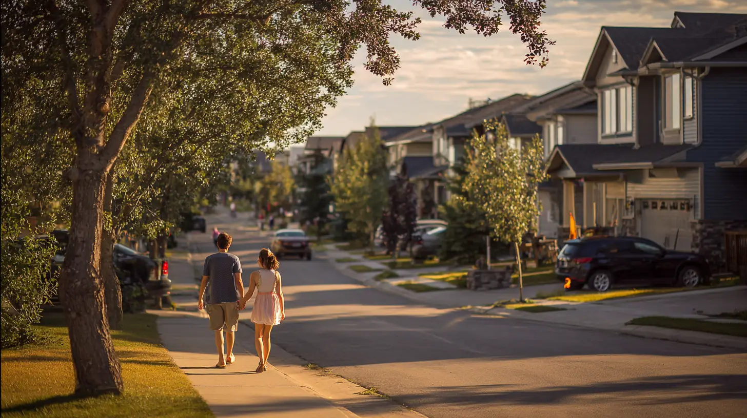 Families strolling a modern neighborhood street at dusk, the communities Northern Star Loan serves