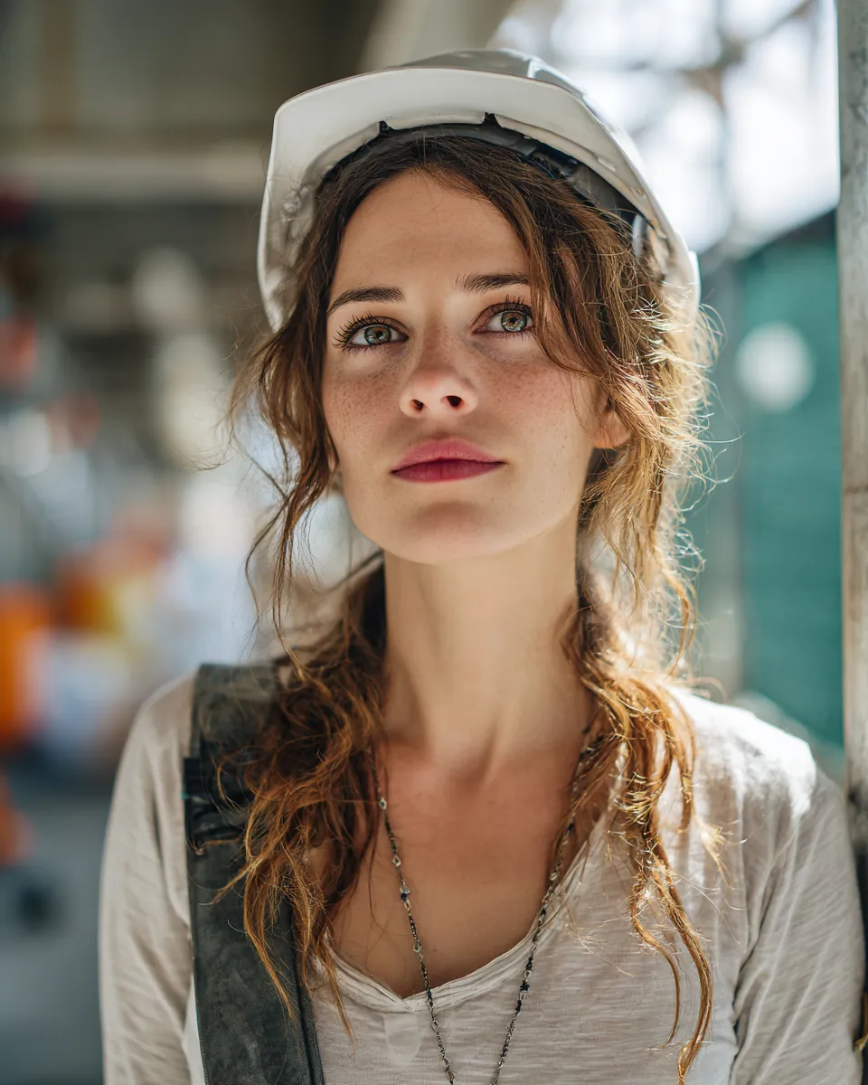 Electrician in her 30s in a white hard hat taking a short break on a job site, a working borrower reading a Northern Star Loan credit score guide